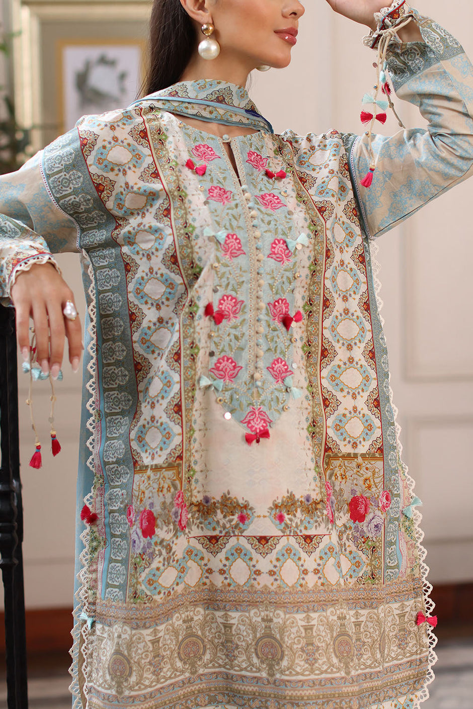 3 Piece Printed Lawn Suit with Chiffon Dupatta