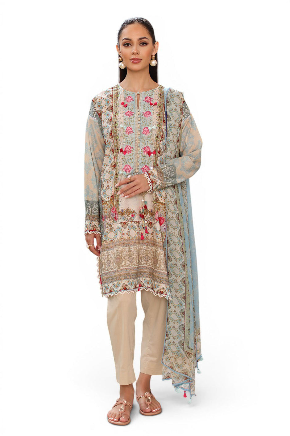 3 Piece Printed Lawn Suit with Chiffon Dupatta