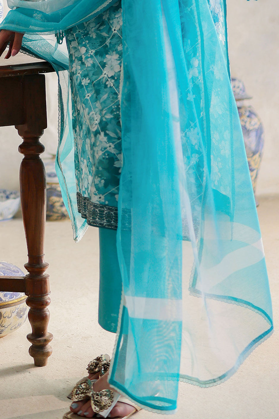 3 Piece Embroidered Printed Lawn Suit with Cotton Net Dupatta and Borders