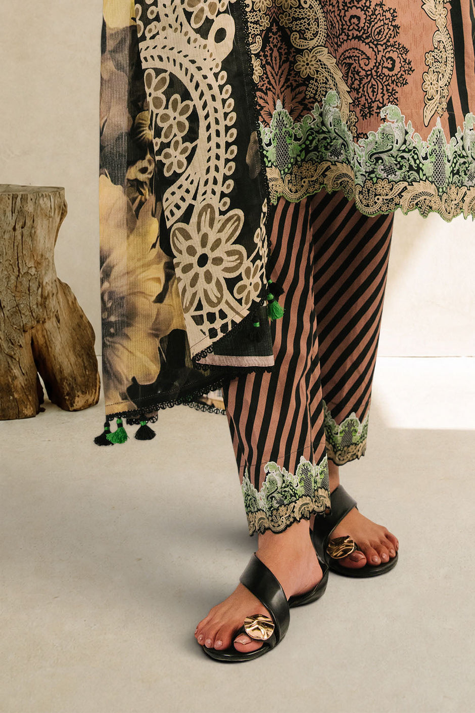 3 Piece Printed Cotton Suit with Printed Denting Lawn Dupatta and Embroidered Neckline