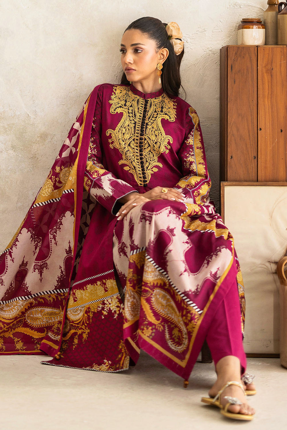 3 Piece Printed Lawn Suit with Embroidered Neckline