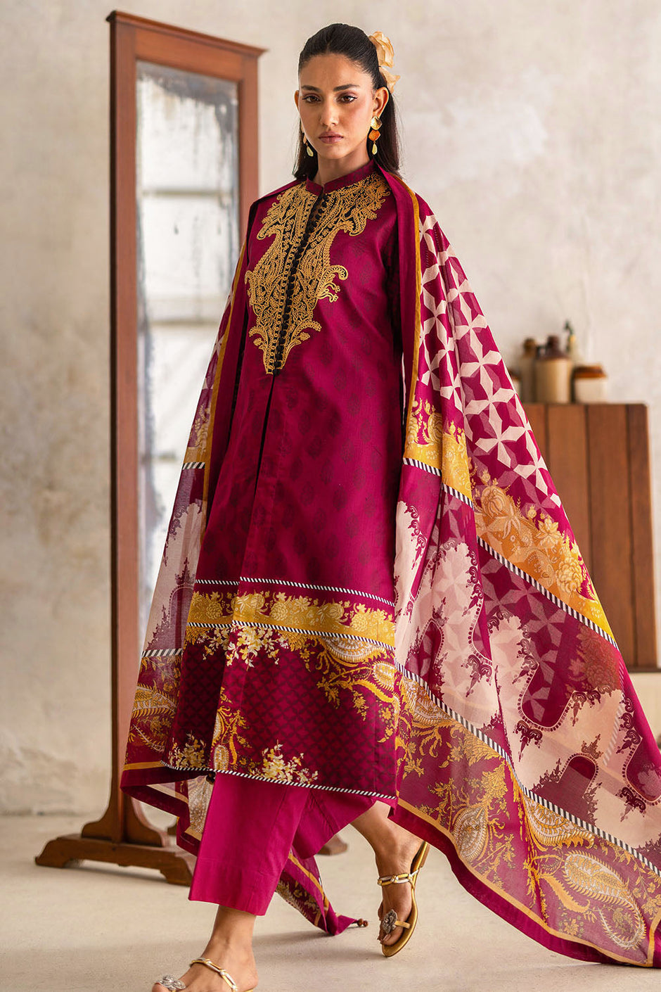3 Piece Printed Lawn Suit with Embroidered Neckline