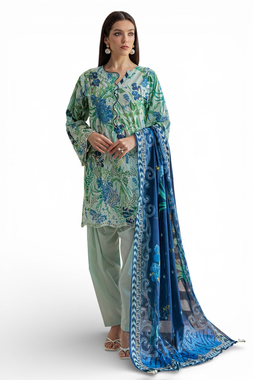 3 Piece Embroidered Printed Lawn Suit with Dupatta