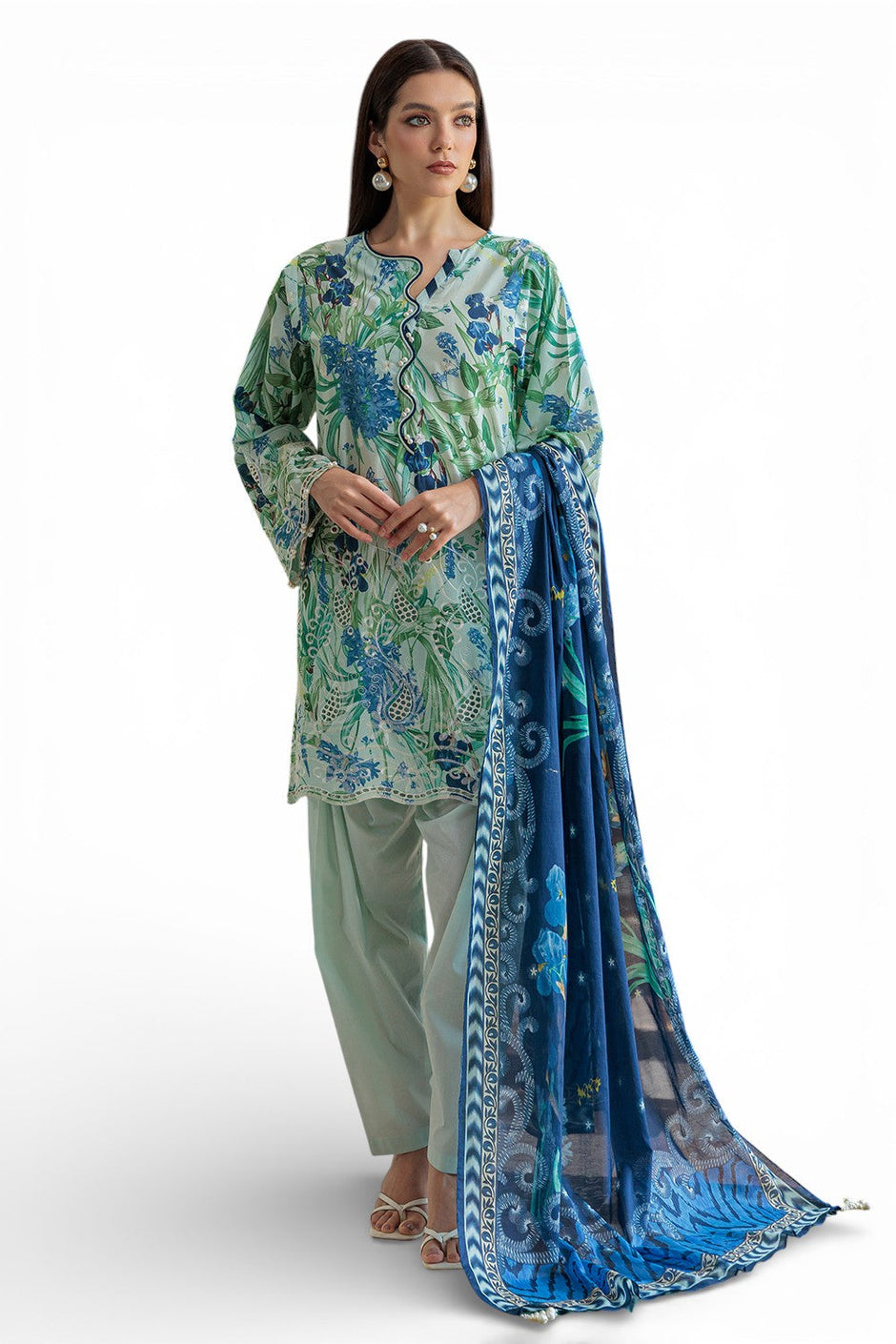 3 Piece Embroidered Printed Lawn Suit with Dupatta