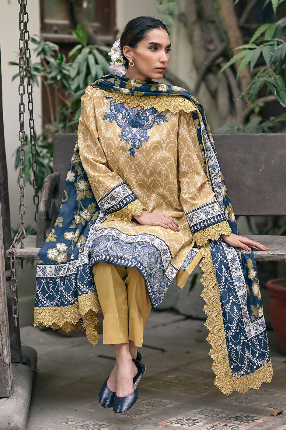 3 Piece Printed Lawn Suit with Embroidered Neckline