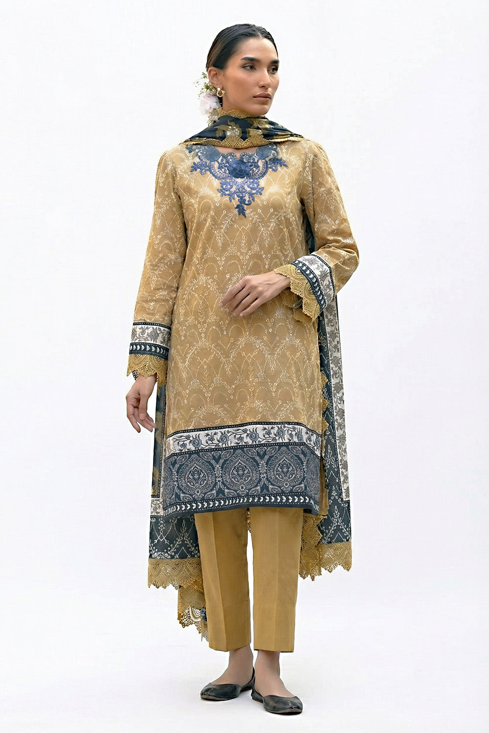 3 Piece Printed Lawn Suit with Embroidered Neckline