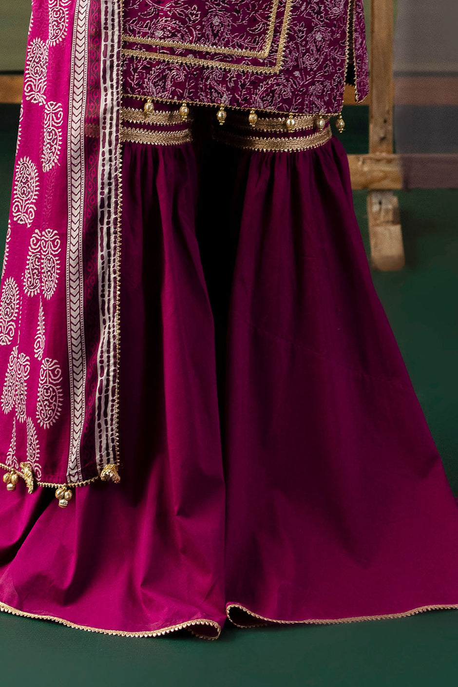 3 Piece Gota Embroidered Lawn Suit with Printed Lawn Dupatta