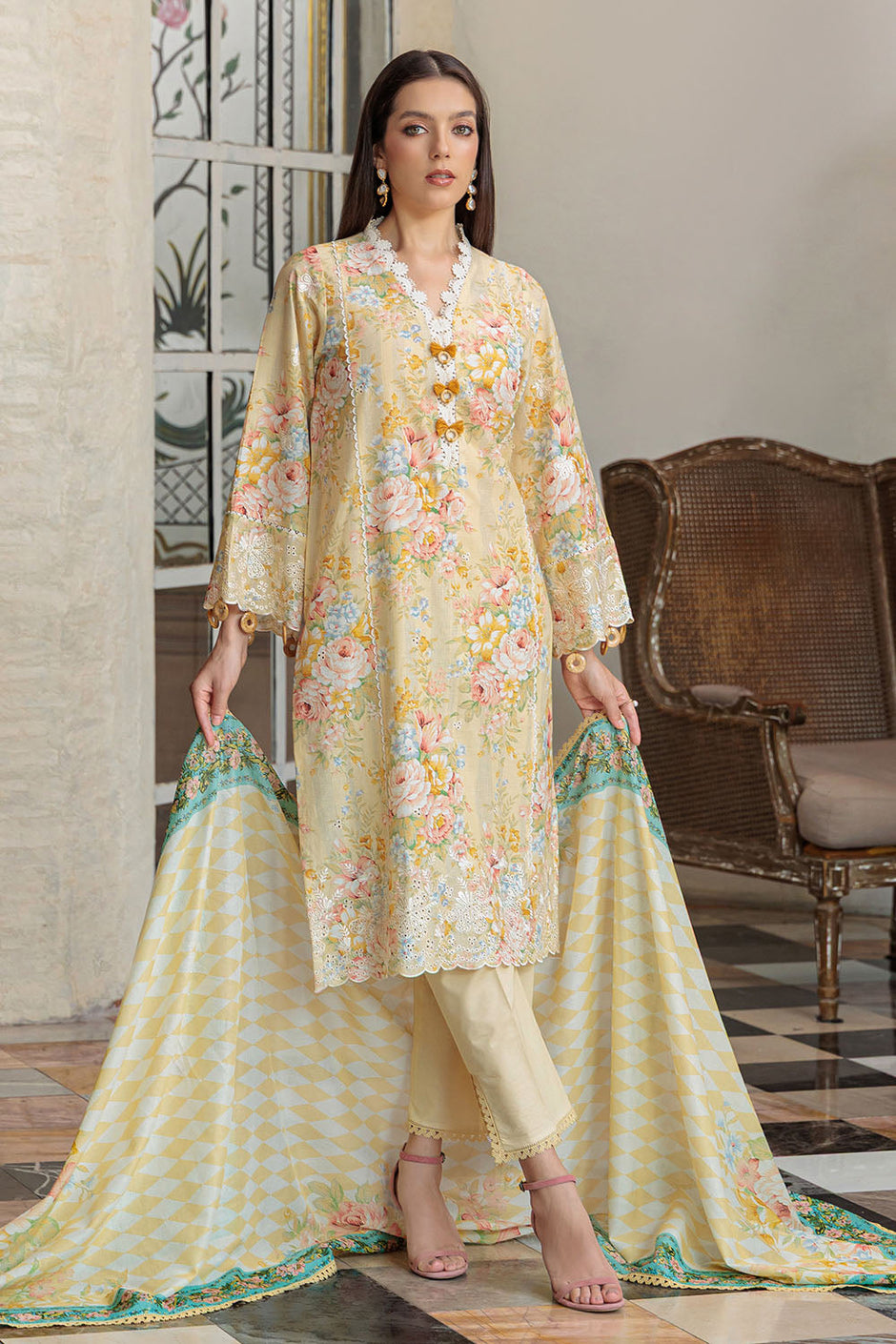 3 Piece Embroidered Printed Lawn Suit with Dupatta