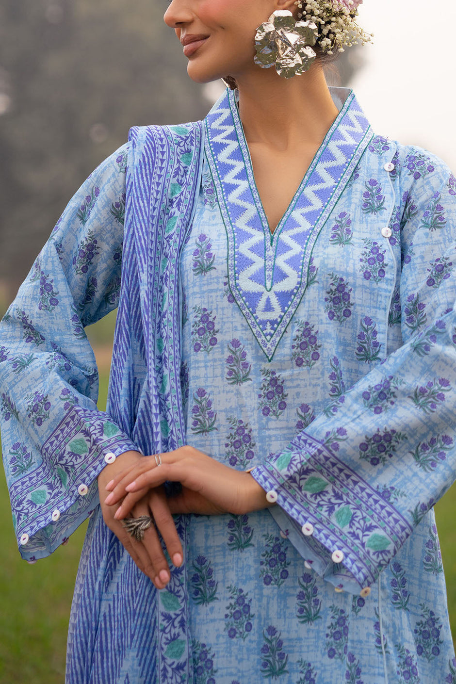 3 Piece Printed Lawn Suit with Embroidered Neckline