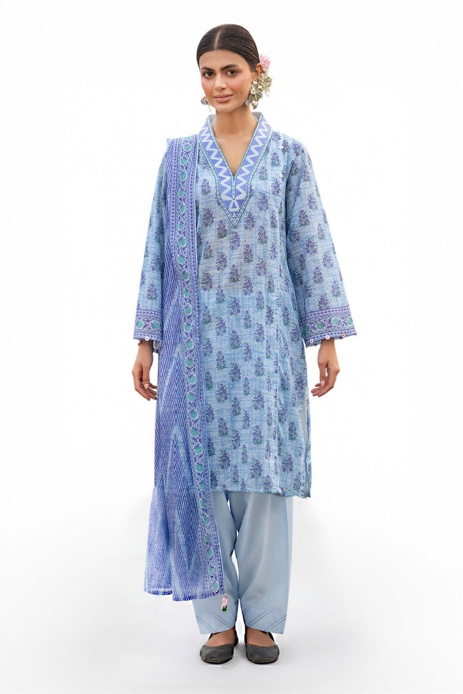 3 Piece Printed Lawn Suit with Embroidered Neckline