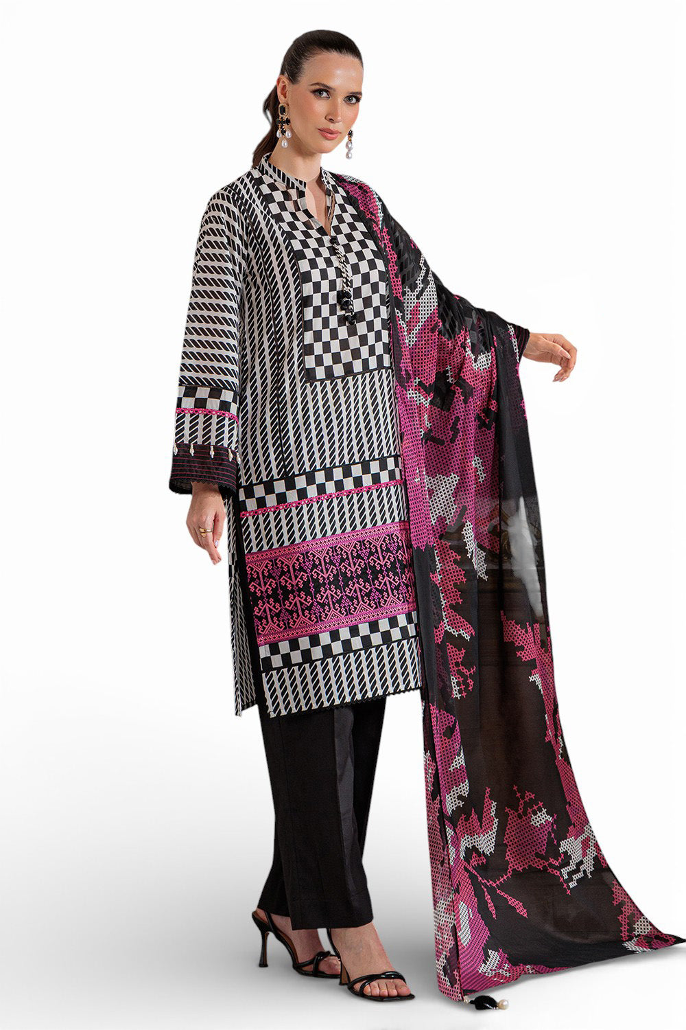 3 Piece Printed Lawn Suit with Embroidered Border