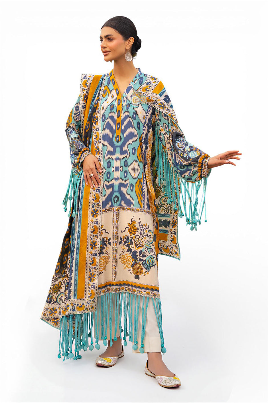 3 Piece Printed Lawn Suit with Embroidered Sleeves