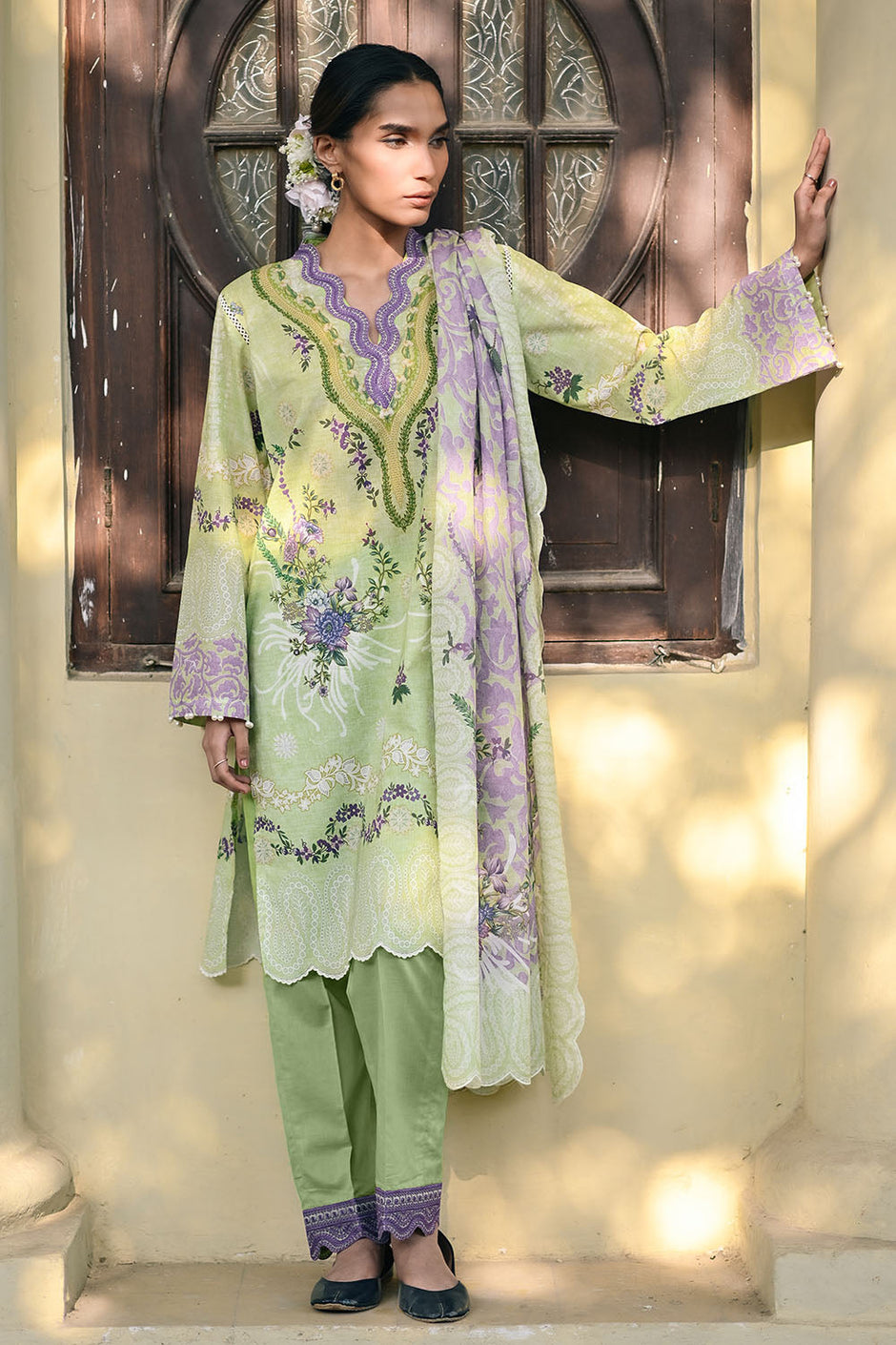 3 Piece Printed Lawn Suit with Embroidered Borders
