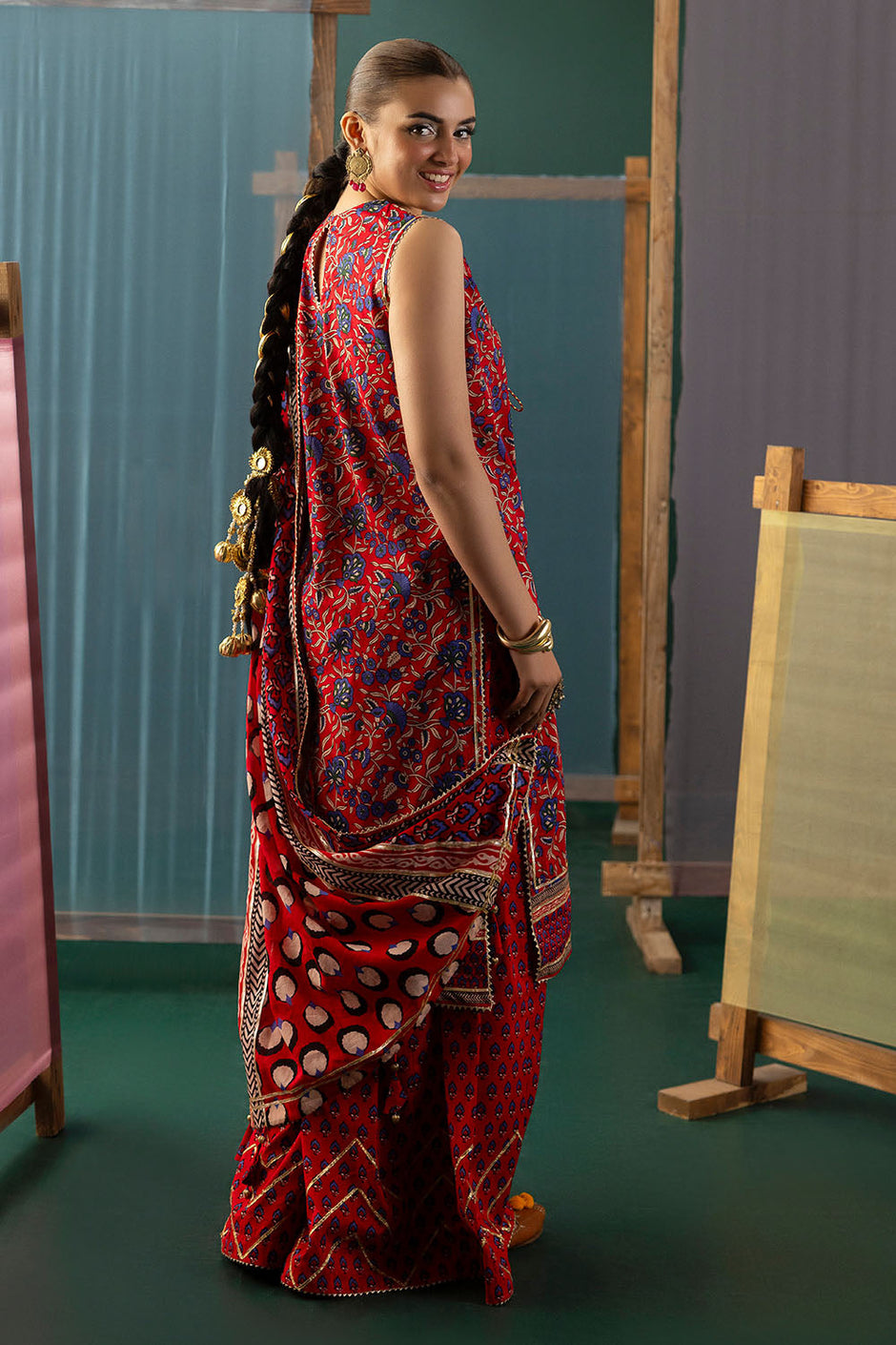 3 Piece Gota Embroidered Lawn Suit with Printed Lawn Dupatta