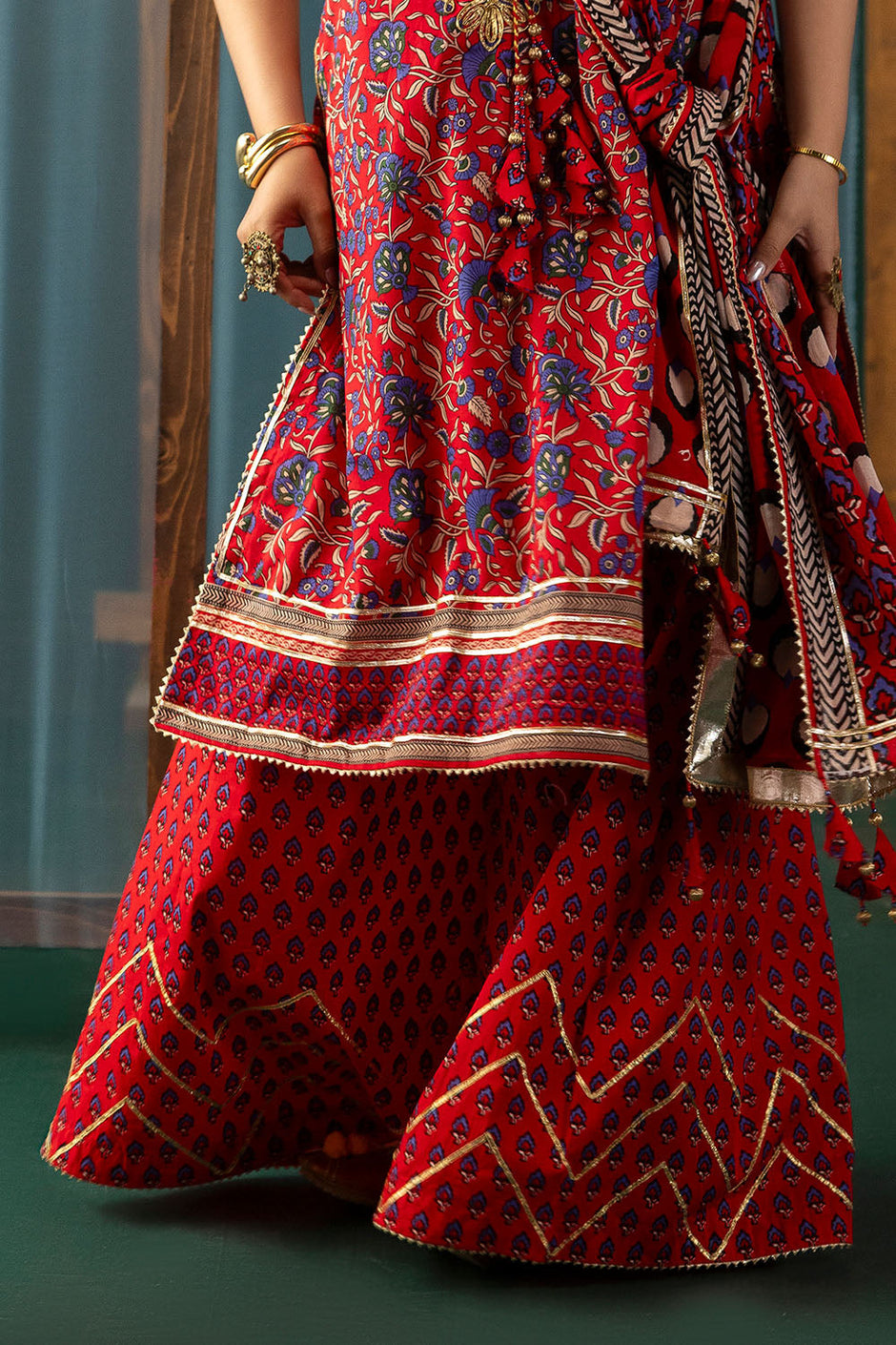3 Piece Gota Embroidered Lawn Suit with Printed Lawn Dupatta