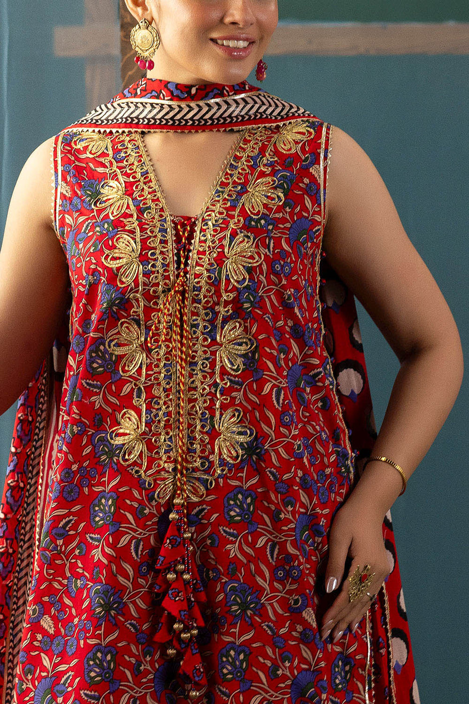 3 Piece Gota Embroidered Lawn Suit with Printed Lawn Dupatta