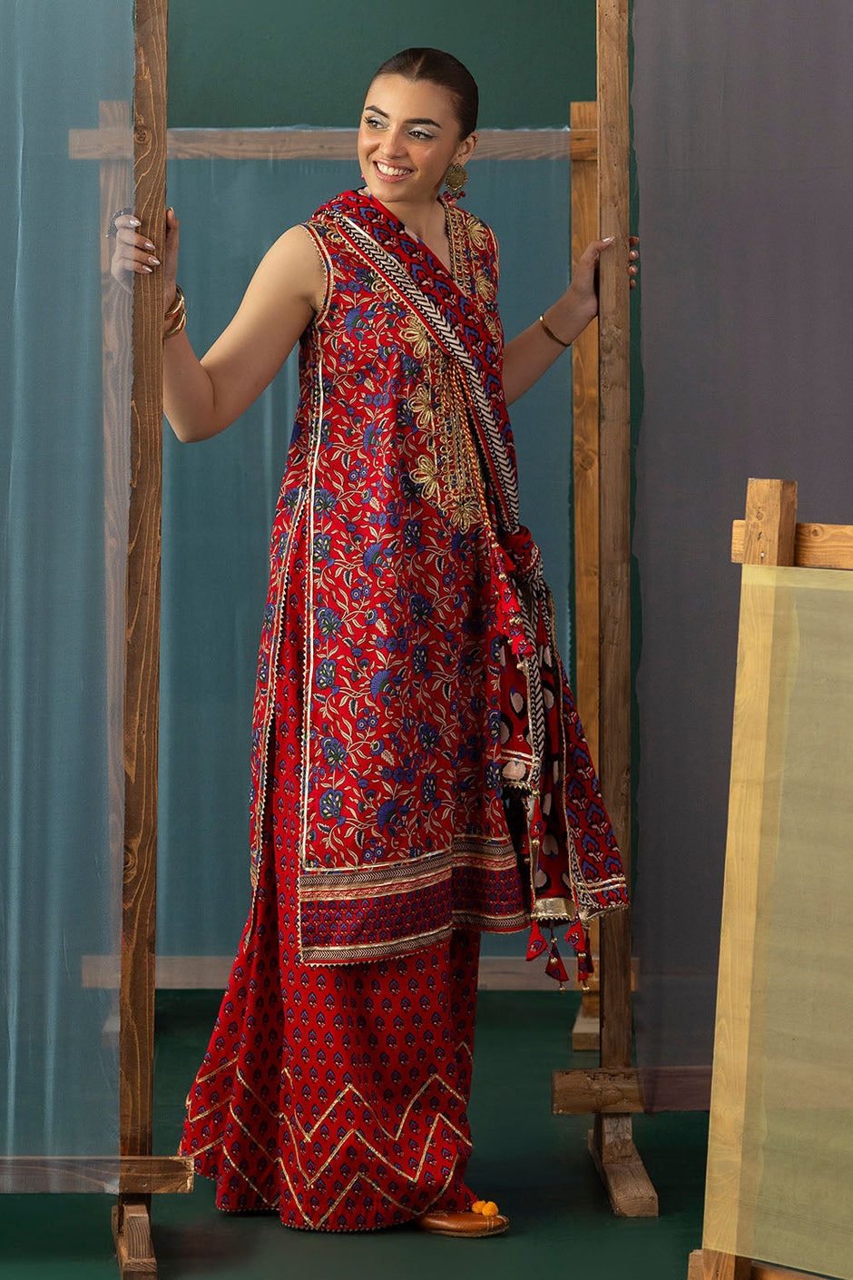 3 Piece Gota Embroidered Lawn Suit with Printed Lawn Dupatta