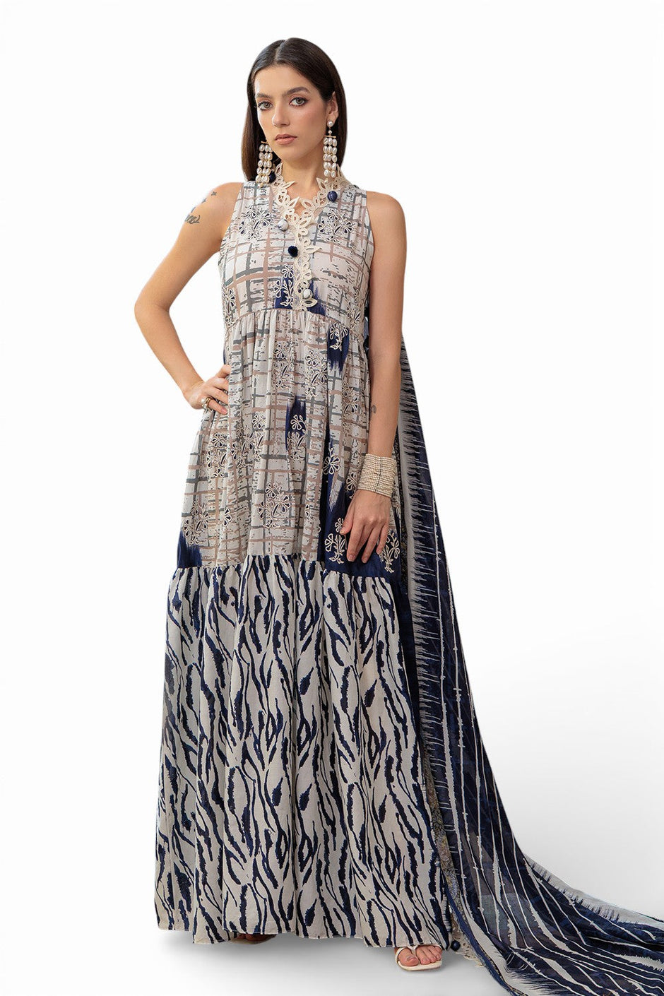 3 Piece Embroidered Printed Lawn Suit with Printed Trouser