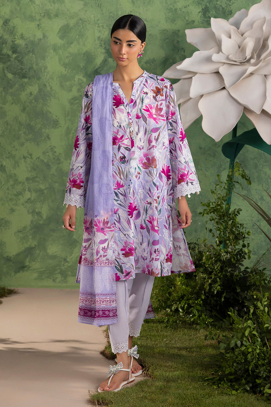 3 Piece Printed Cotton Suit with Printed Lawn Dupatta and Embroidered Trouser