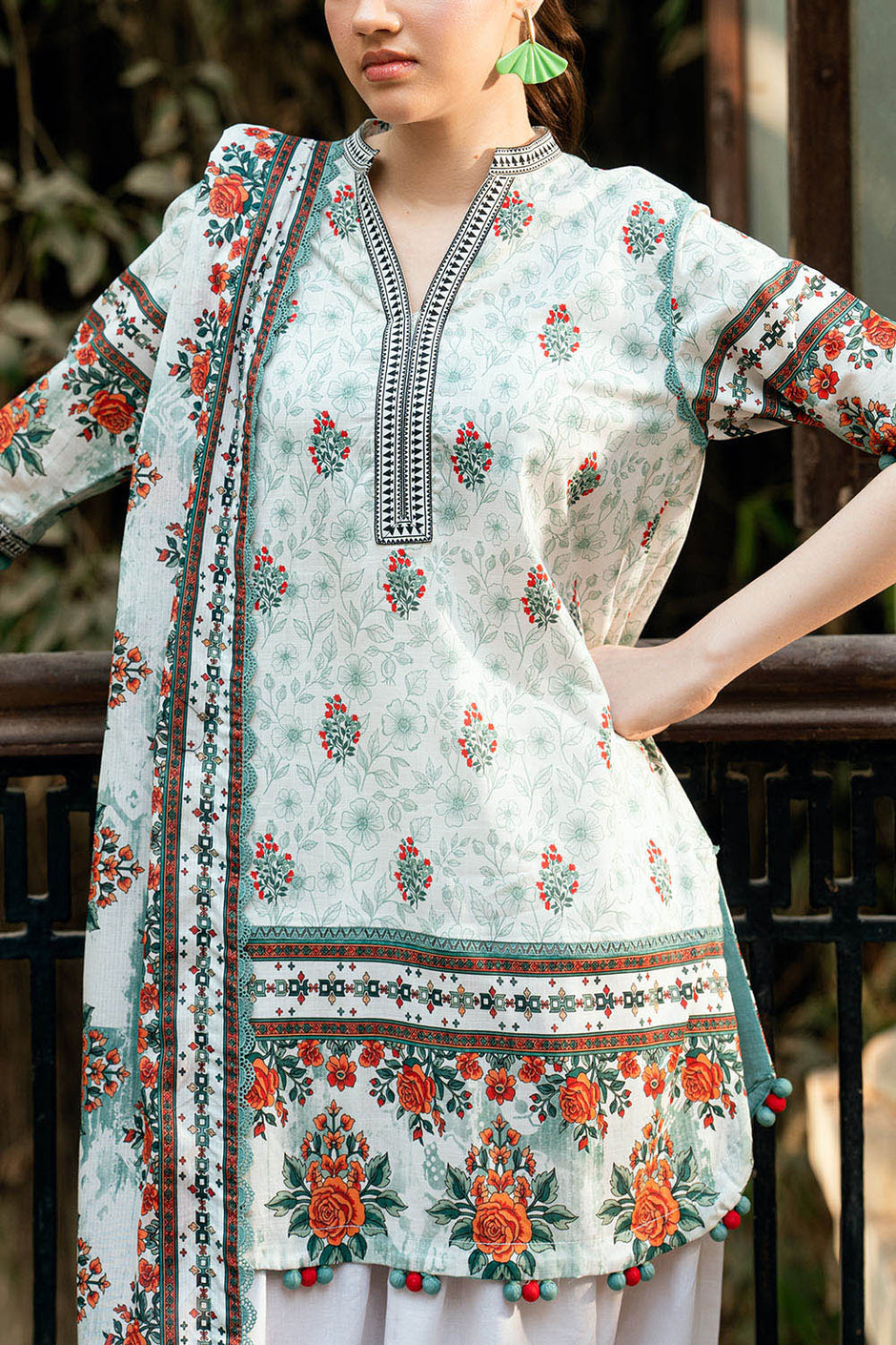 3 Piece Printed Cross Hatch Suit with Lawn Dupatta