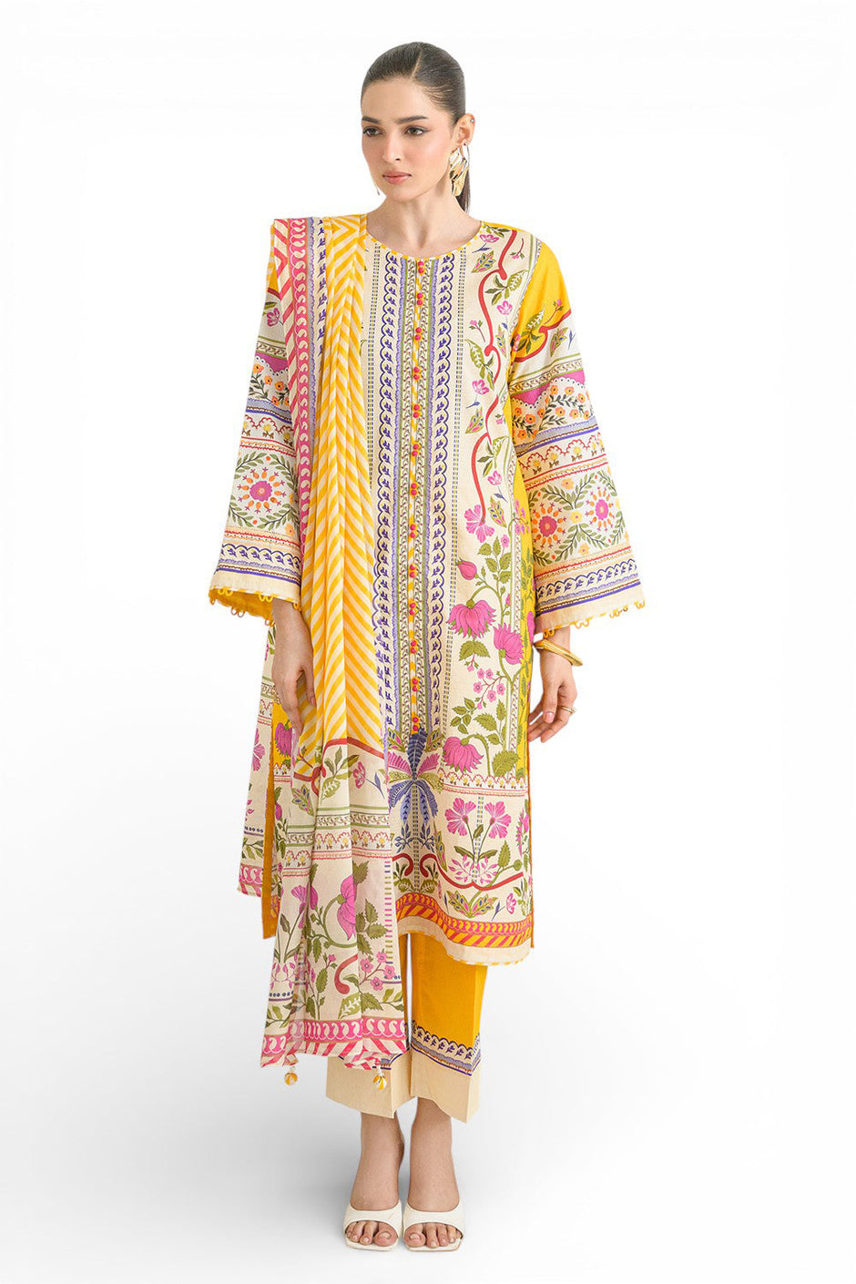 3 Piece Printed Dobby Suit with Printed Lawn Dupatta and Dyed Trouser