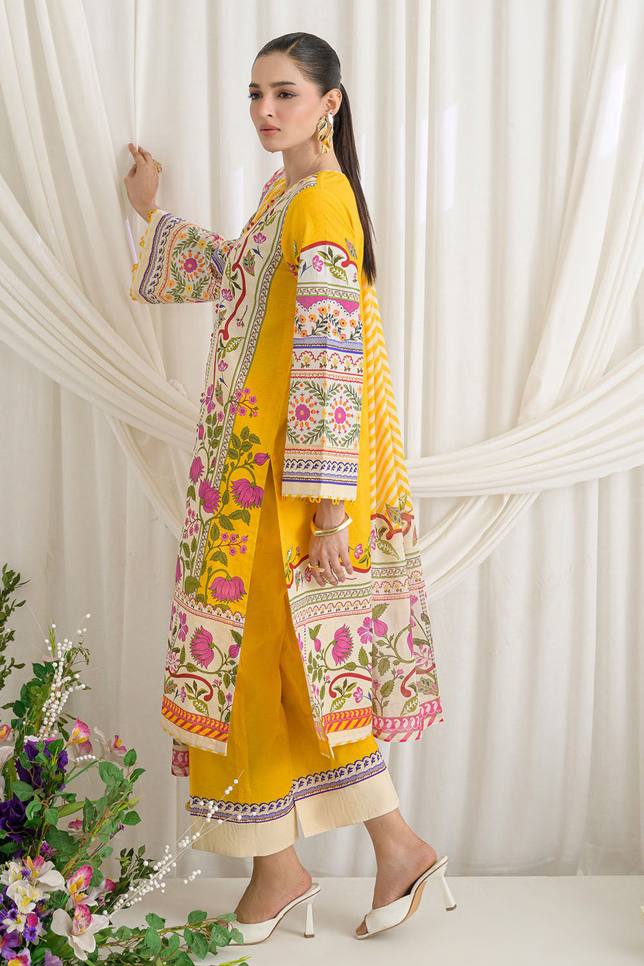 3 Piece Printed Dobby Suit with Printed Lawn Dupatta and Dyed Trouser