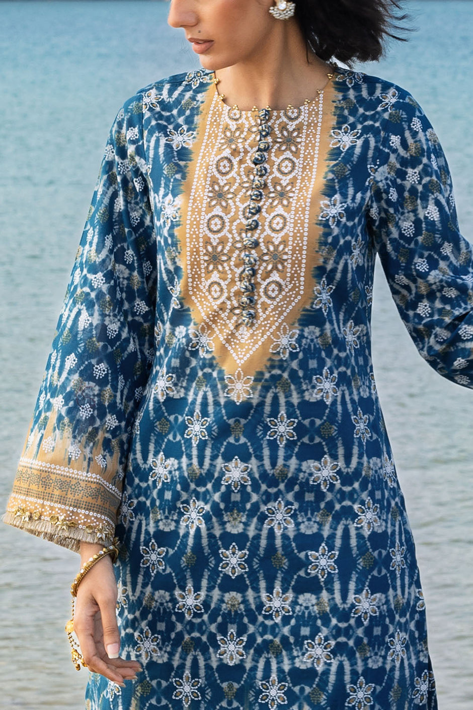 3 Piece Lacquer Printed Lawn Suit with Lacquer Printed Lawn Dupatta and Dyed Trouser