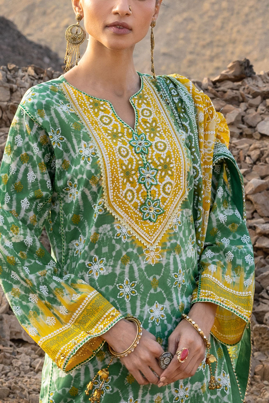3 Piece Lacquer Printed Lawn Suit with Lacquer Printed Lawn Dupatta and Dyed Trouser