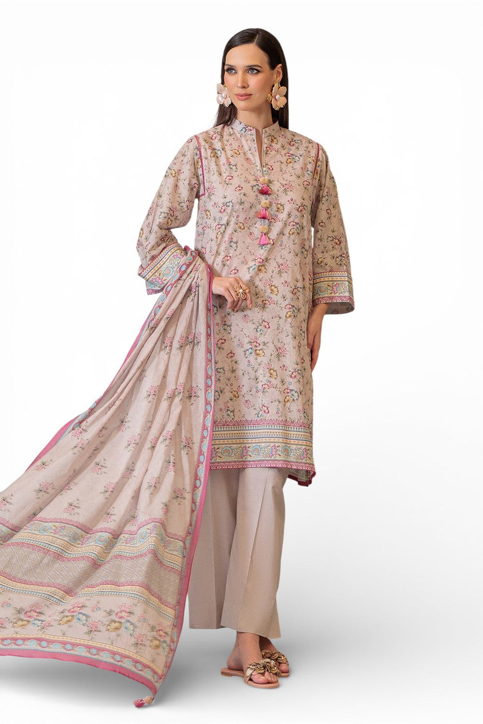 3 Piece Printed Lawn Suit and Dyed Trouser