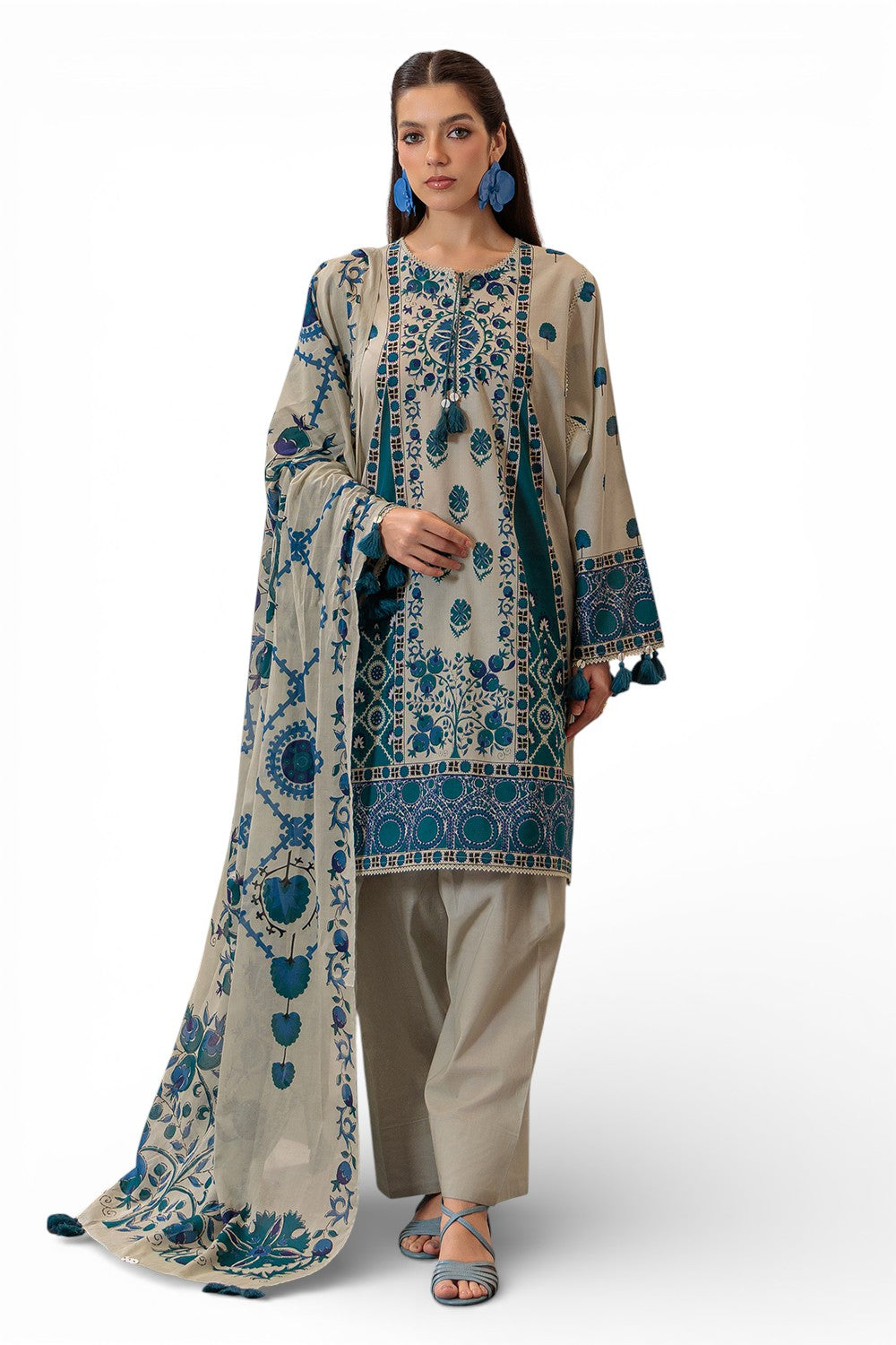 3 Piece Printed Lawn Suit and Dyed Trouser