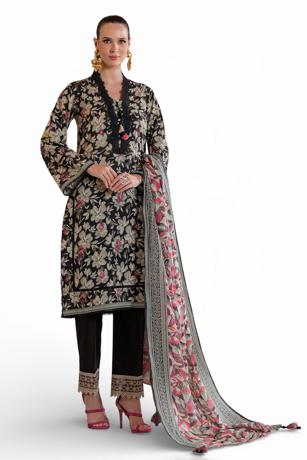 3 Piece Printed Lawn Suit with Embroidered Trouser Border