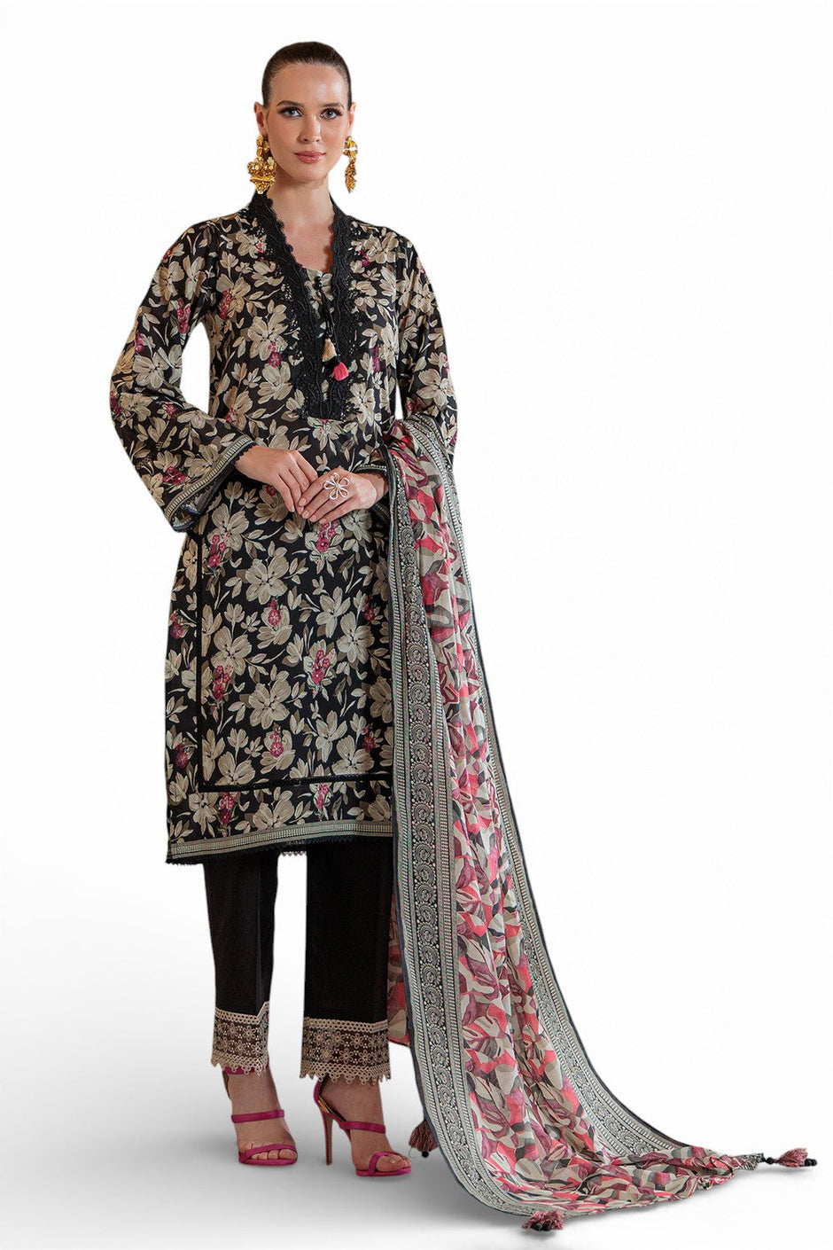 3 Piece Printed Lawn Suit with Embroidered Trouser Border
