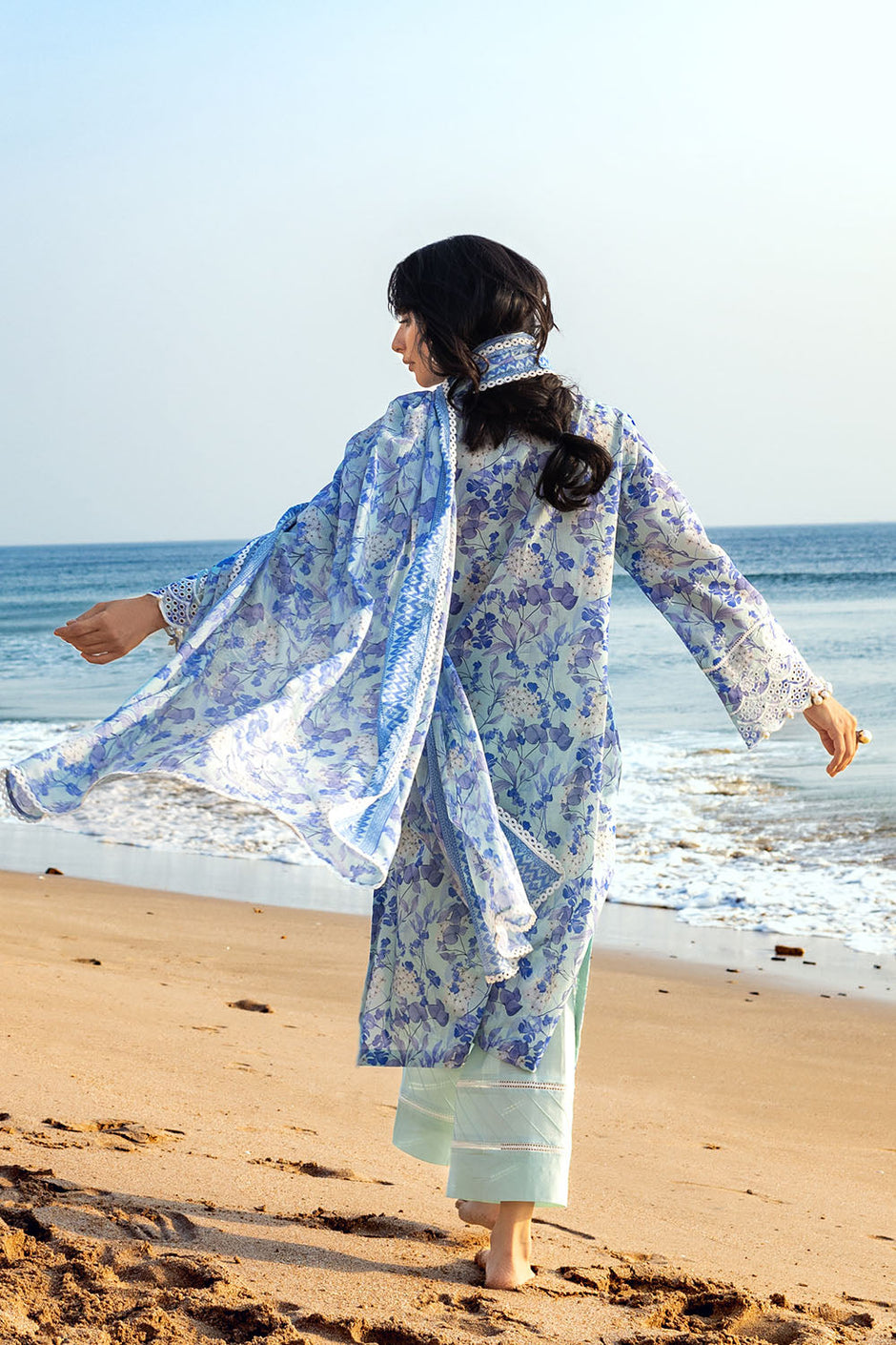3 Piece Schiffli Embroidered Printed Lawn Suit with Denting Dupatta