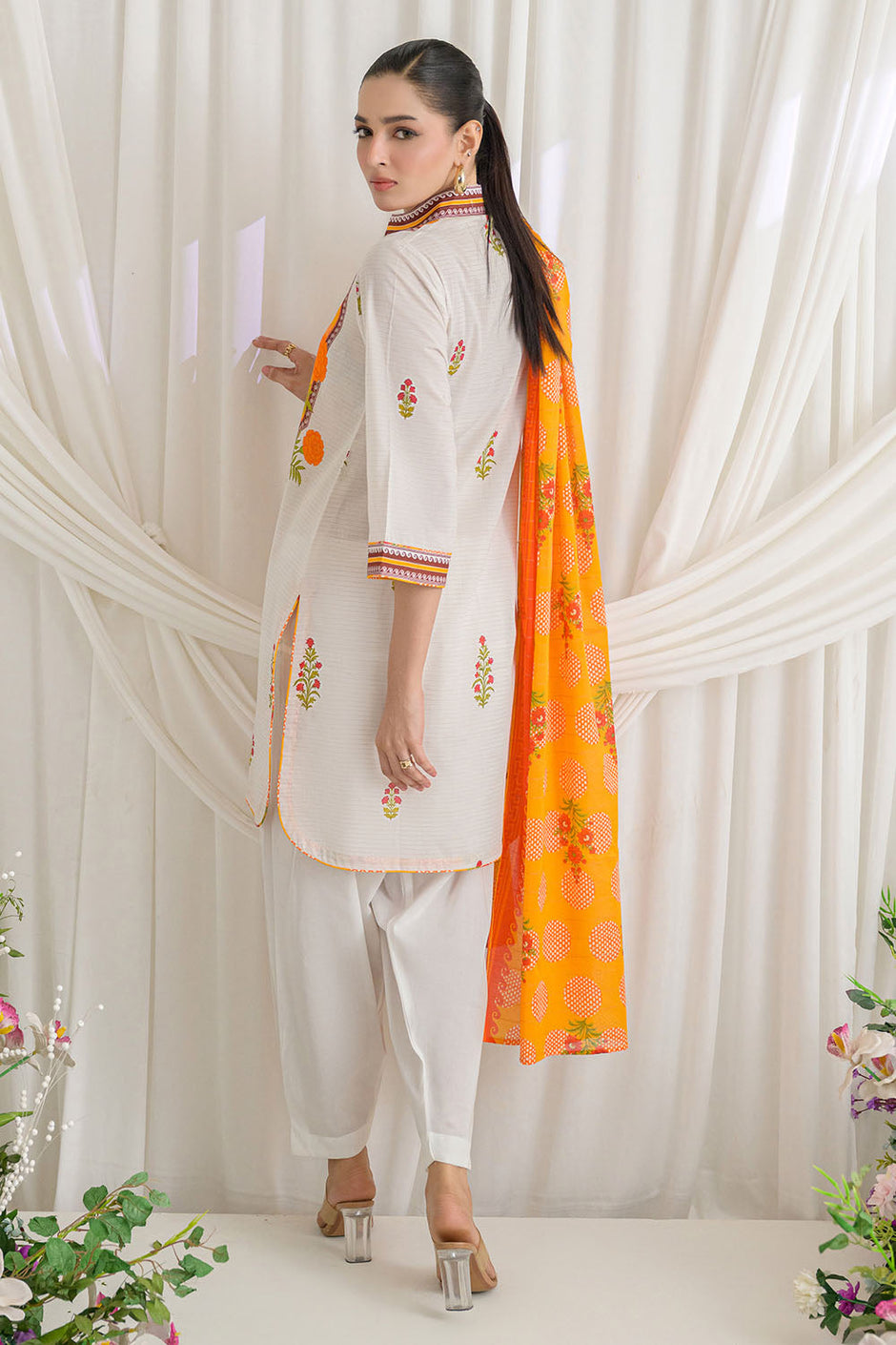 3 Piece Printed Mehsuri Stripe Lawn Suit with Printed Mehsuri Stripe Lawn Dupatta and Dyed Trouser