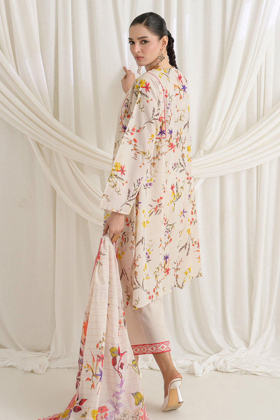 3 Piece Printed Mehsuri Stripe Lawn Suit with Printed Mehsuri Stripe Lawn Dupatta and Dyed Trouser