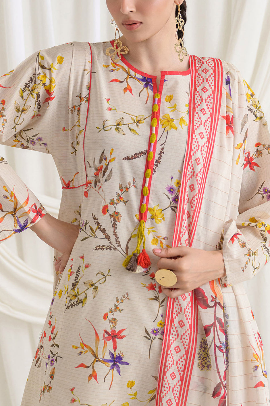3 Piece Printed Mehsuri Stripe Lawn Suit with Printed Mehsuri Stripe Lawn Dupatta and Dyed Trouser