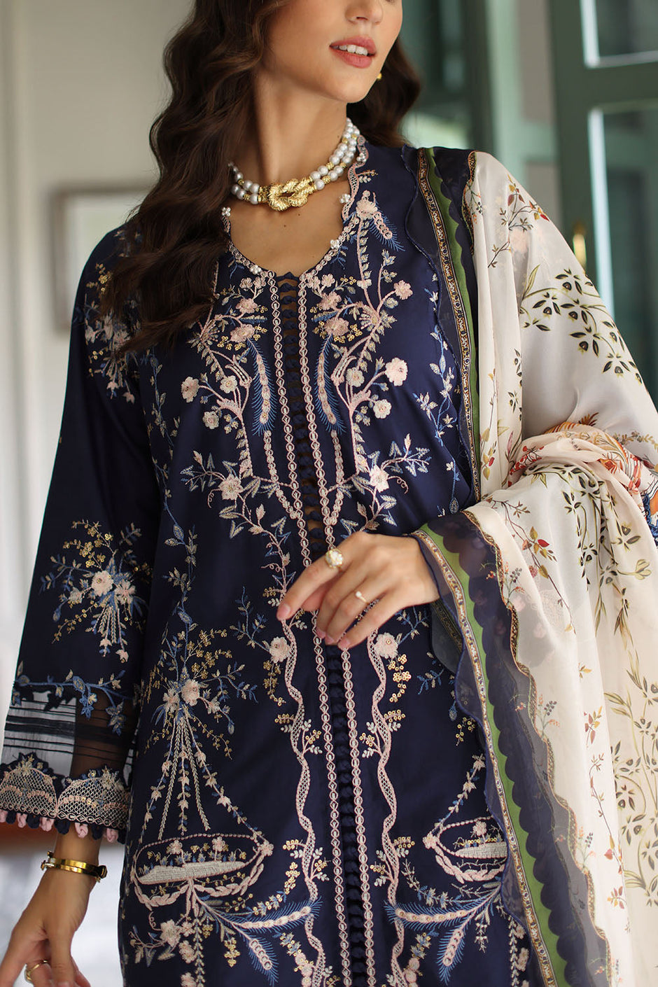 3 Piece Embroidered Lawn Suit with Silk Dupatta