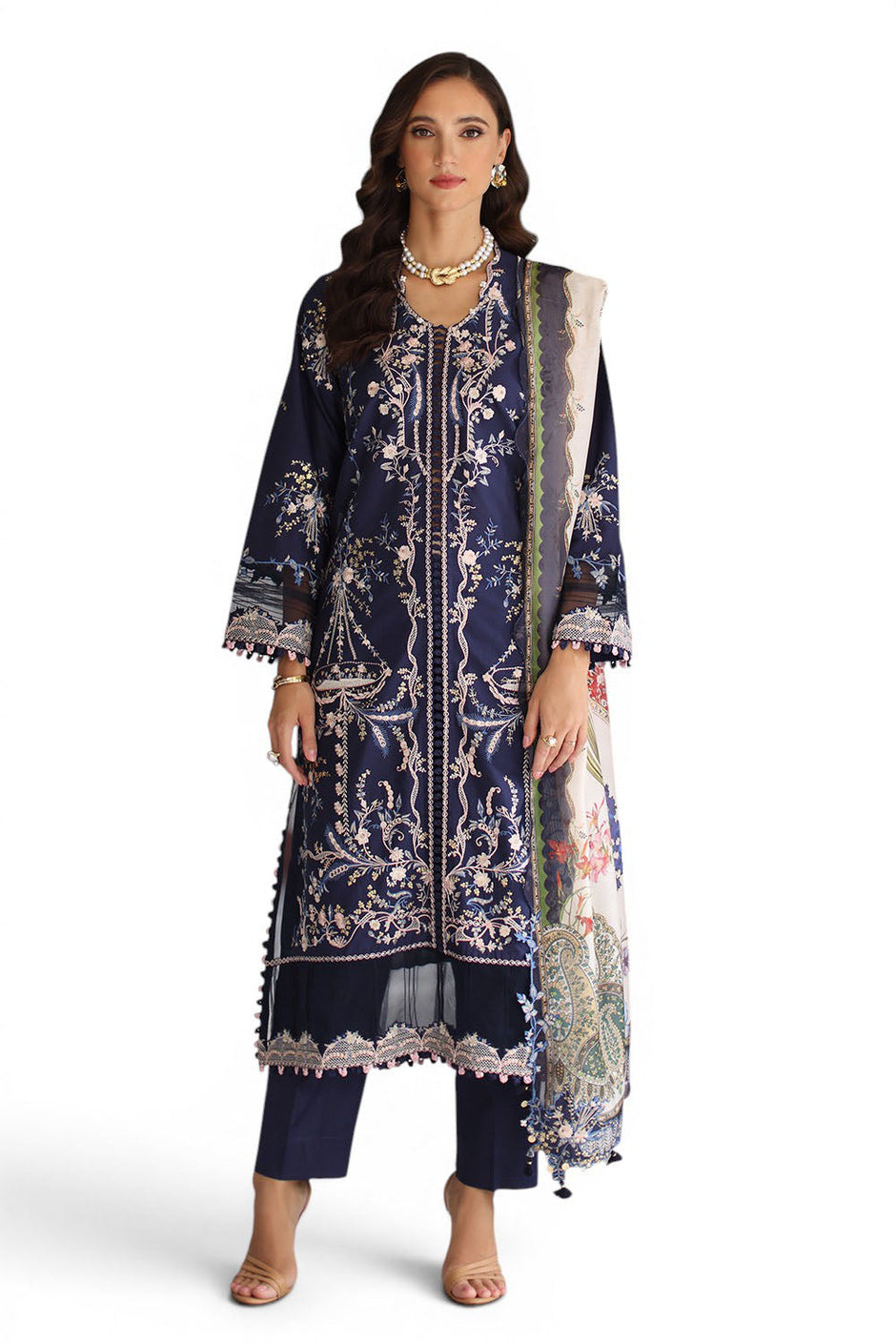 3 Piece Embroidered Lawn Suit with Silk Dupatta