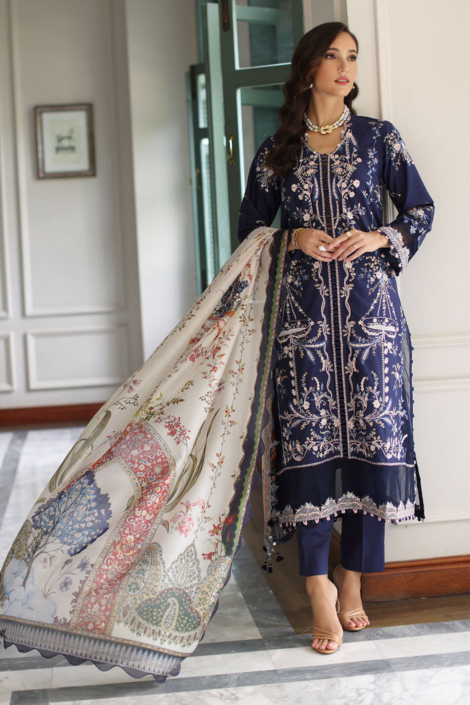 3 Piece Embroidered Lawn Suit with Silk Dupatta