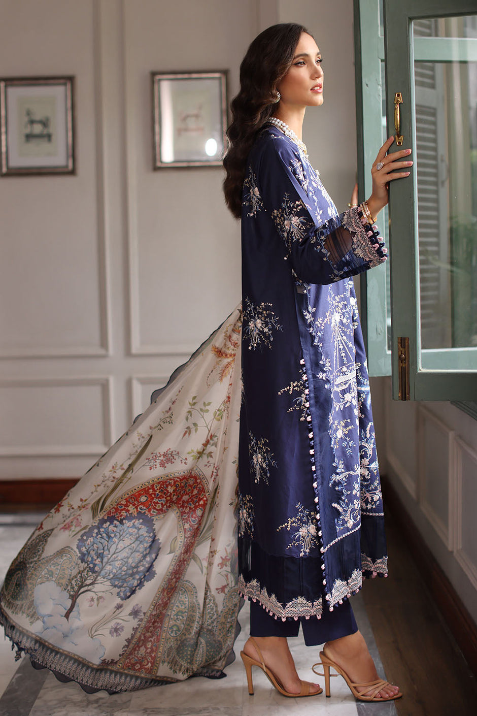 3 Piece Embroidered Lawn Suit with Silk Dupatta