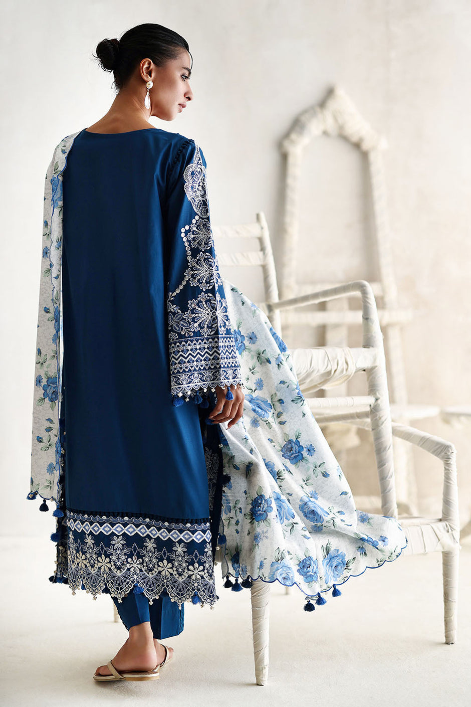 3 Piece Embroidered Lawn Suit with Printed Tussar Silk Dupatta and Embroidered Borders