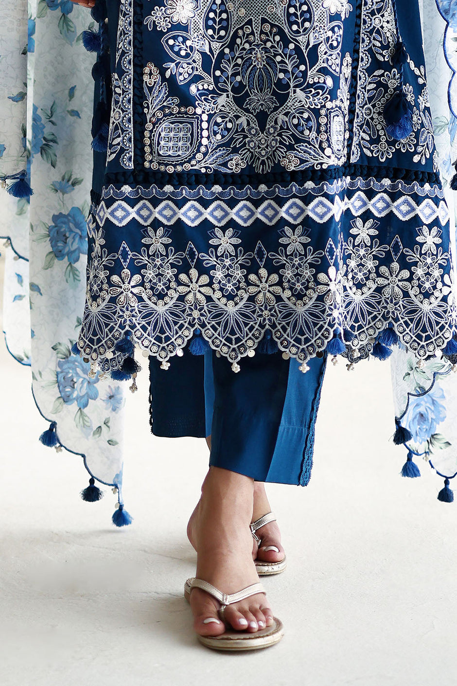 3 Piece Embroidered Lawn Suit with Printed Tussar Silk Dupatta and Embroidered Borders
