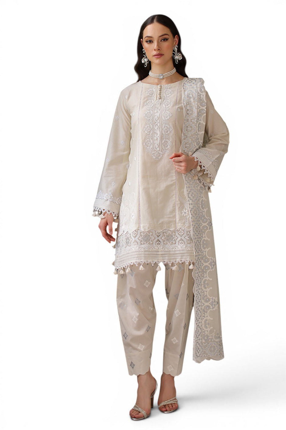 3 Piece Embroidered Lawn Suit with Chiffon Dupatta