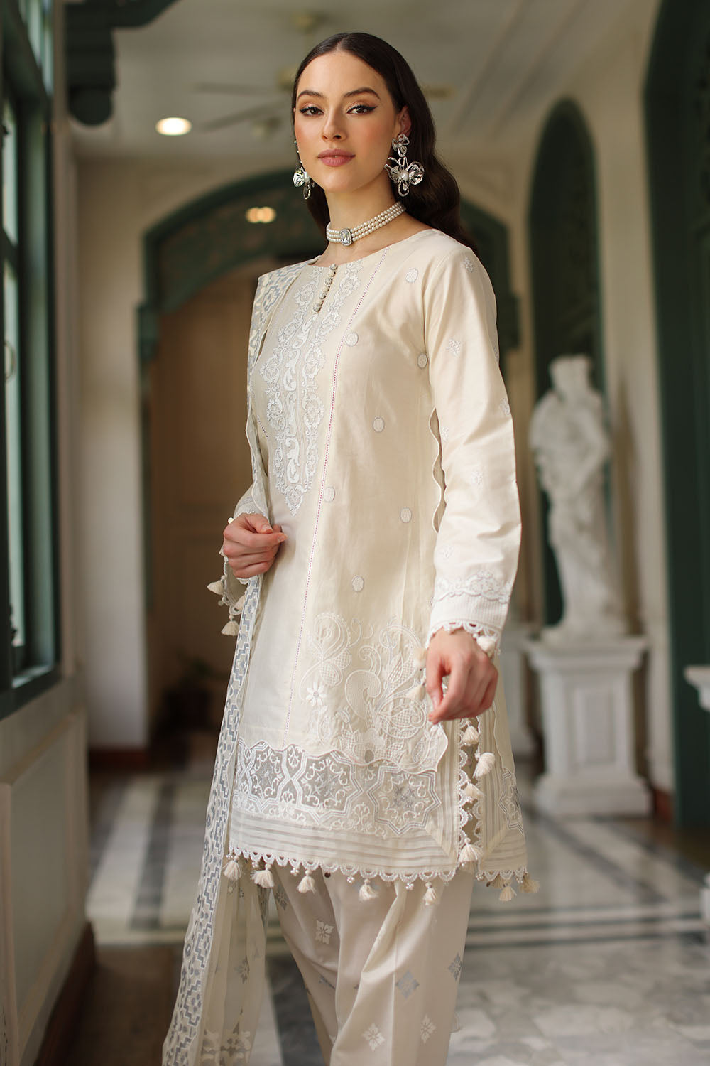 3 Piece Embroidered Lawn Suit with Chiffon Dupatta