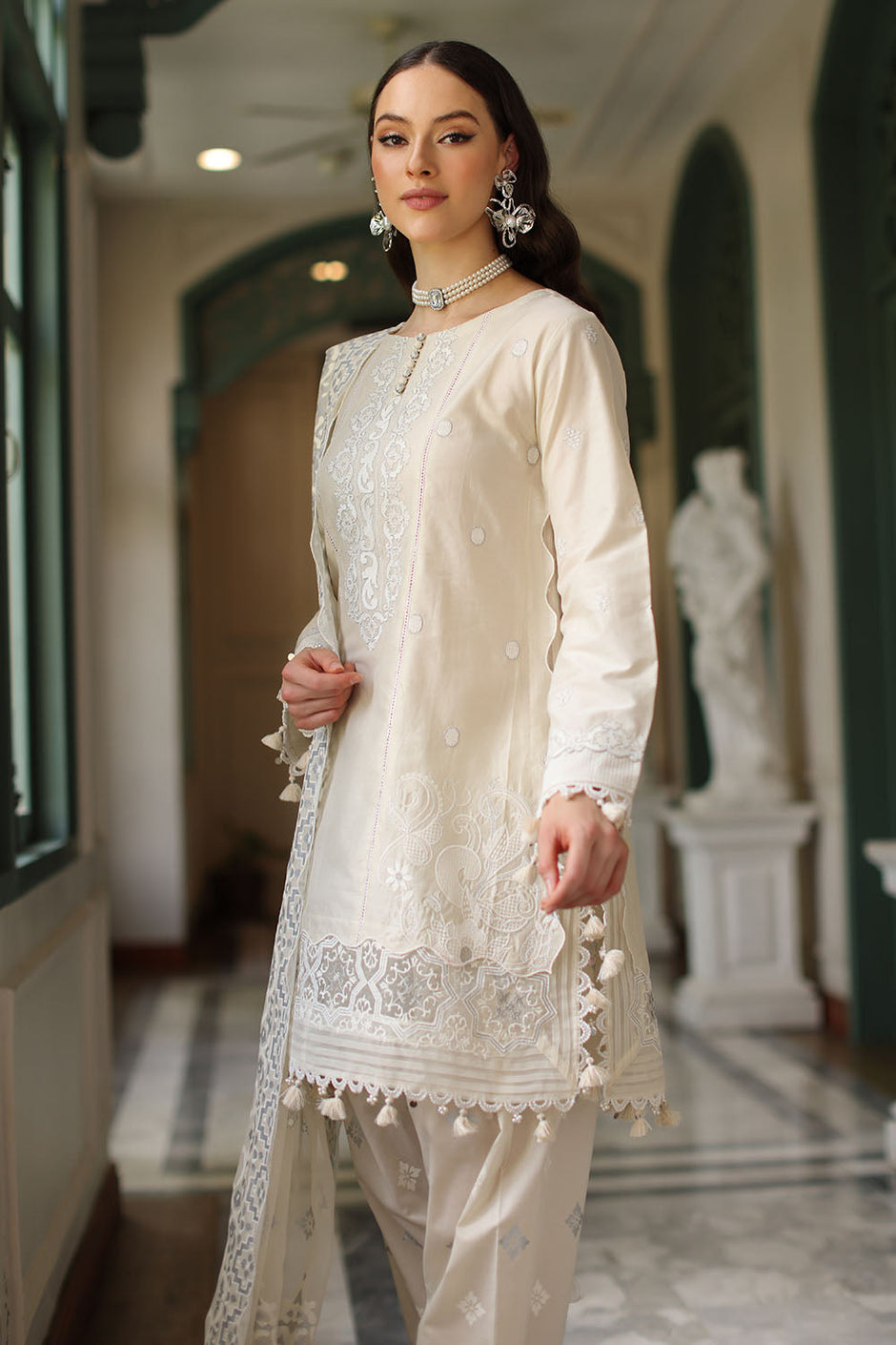 3 Piece Embroidered Lawn Suit with Chiffon Dupatta