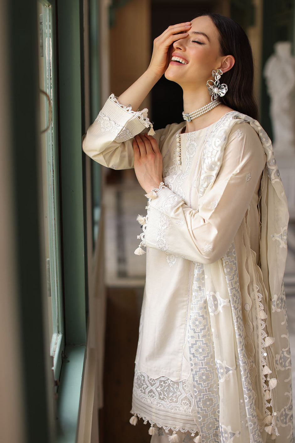 3 Piece Embroidered Lawn Suit with Chiffon Dupatta