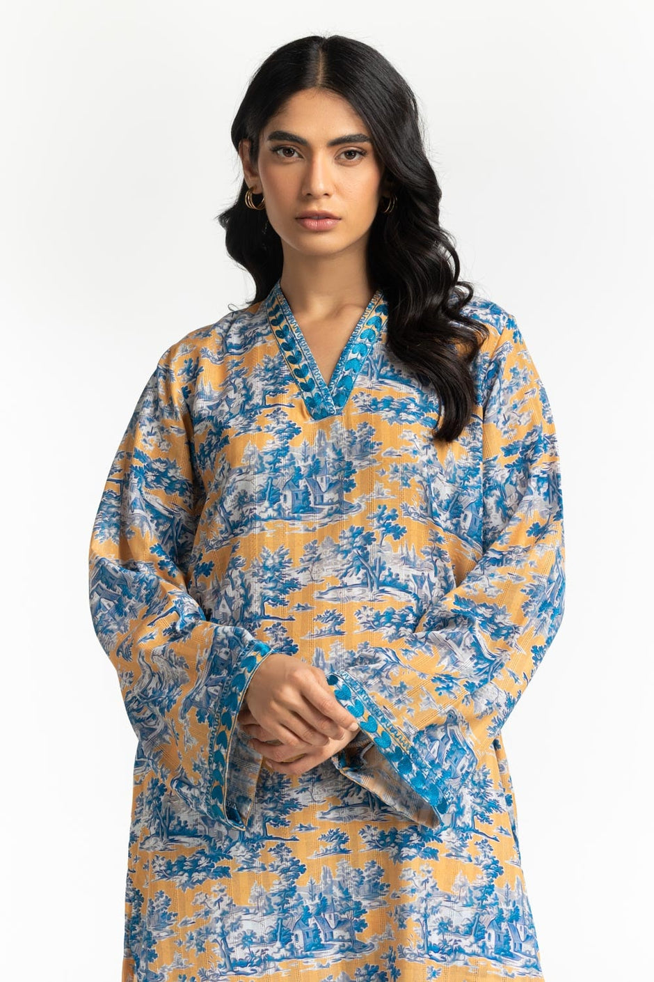 Textured Dobby Printed  Shirt With Embroidered IPS-44712